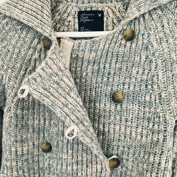 VTG retro AE sweater women S green/oatmeal wool knit chunky heritage country - Picture 6 of 11